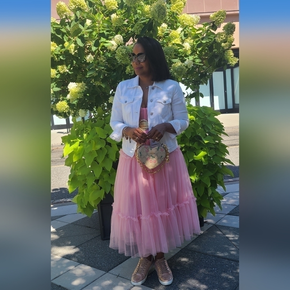 Pink Tulle Ruffled Bustier Midi Dress - Picture 11 of 12